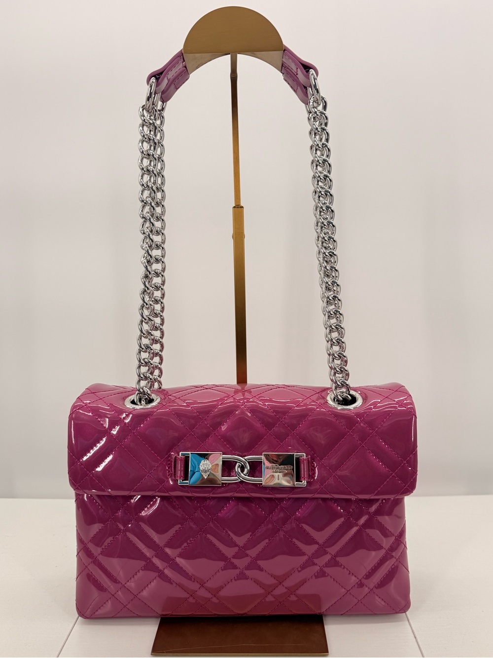 KURT GEIGER LONDON Kingsley Violet Quilted Patent Leather Shoulder Bag Purple